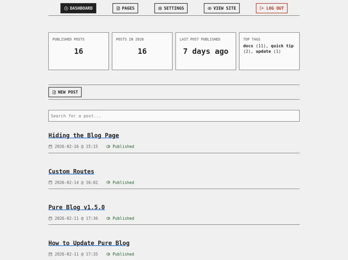 Pure Blog screen shot